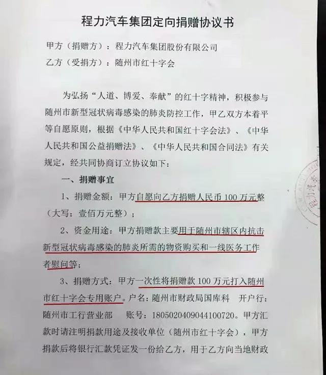 湖北程力捐款协议书